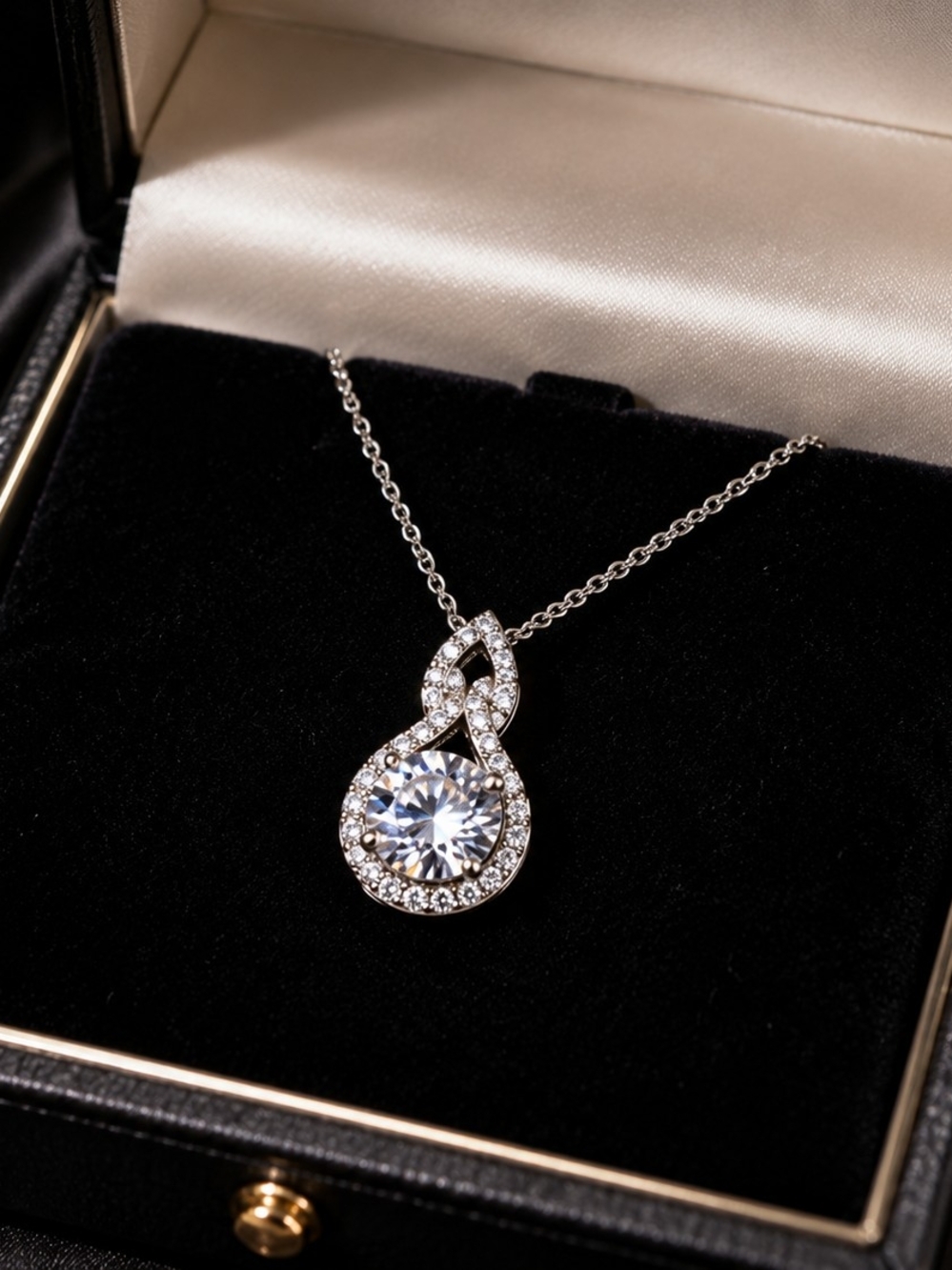 Women's Silver Tone Pendant Necklace Clear Round CZ Halo Fashion Jewelry Gift